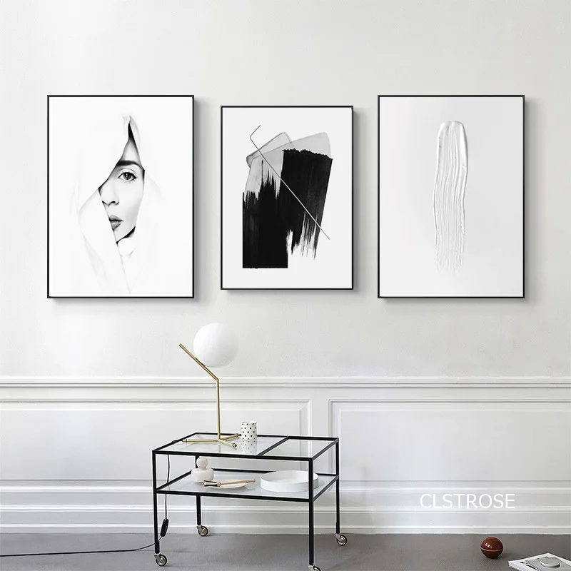 

Black And White Abstract Contracted Art Nordic Modern Style Posters Canvas Pictures For Living Room Decor Painting Unframed