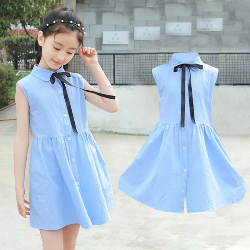 Милое летнее хлопковое приталенное платье без рукавов для девочек Детские