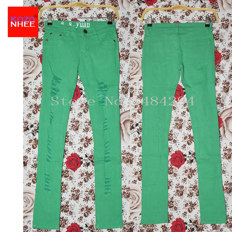 Цвет Растяжения пеналы рваные джинсы для женщин Женщины Омывается Проблемные