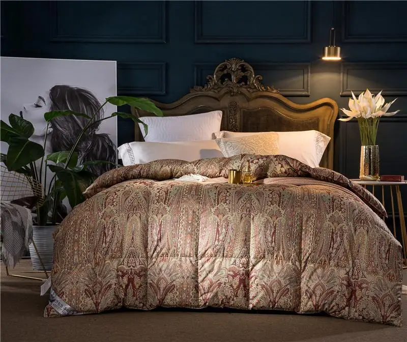 

Роскошное Одеяло из 100% хлопка с рисунком Пейсли, одеяло с гусиным пухом, стеганое одеяло с пододеяльником королевского размера Twin