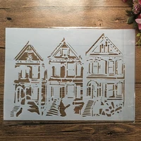 a4 29cm tree house buildings diy layering stencils wall painting scrapbook embossing hollow embellishment printing lace ruler