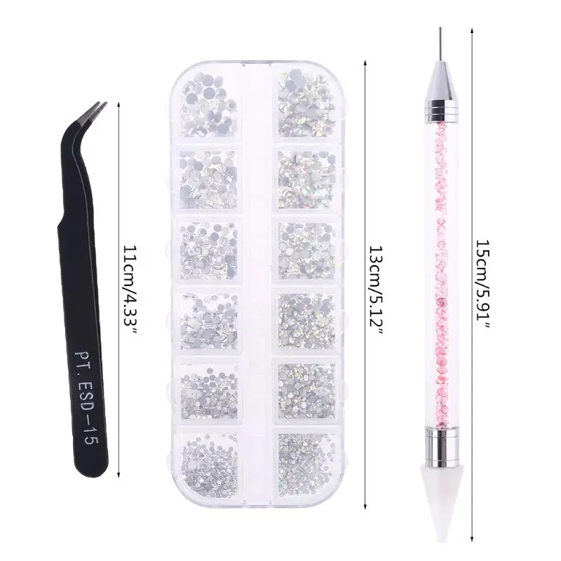 

Crystal Nail AB Rhinestones Double Head Point Drill Pen Tweezers Manicure Kits