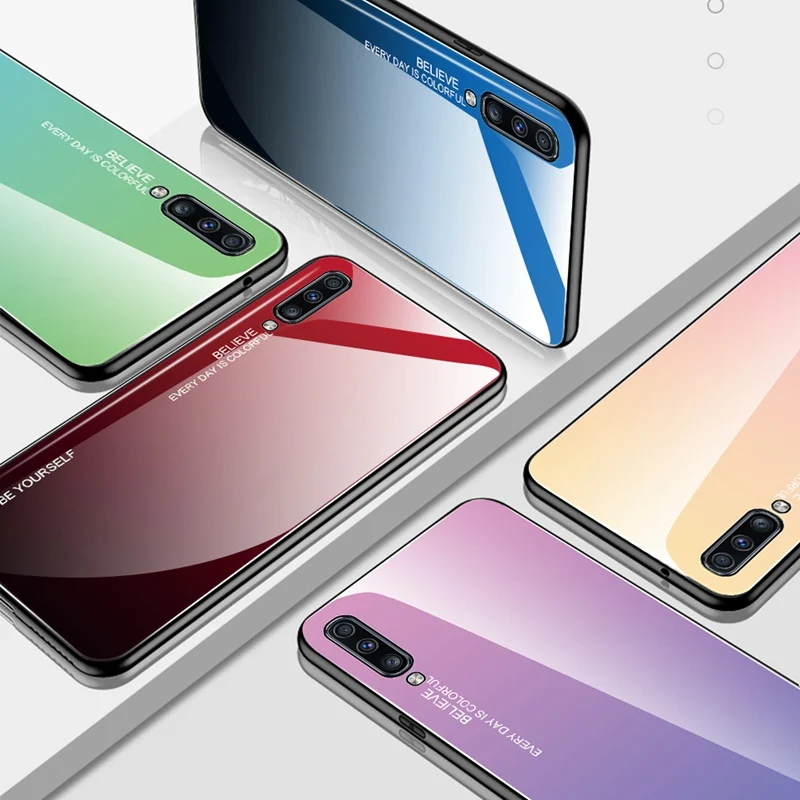 Чехол из закаленного стекла с градиентом 9H для Samsung Galaxy A10 A20 A30 A40 A50 A60 A70 A80 A90 5G M10 M20