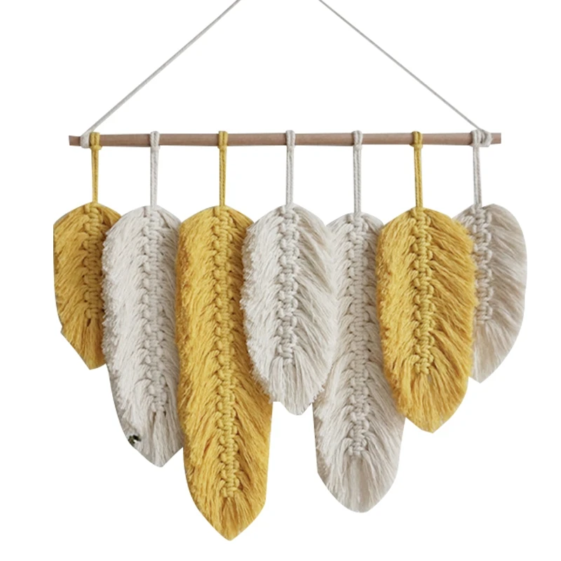 

Hand-Made Macrame Wall Hanging Feather Cotton Woven Leaves Living Room Headboard Door Porch Hangings Boho Decor Wall Tapestry