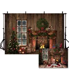 Рождественский фон Mehofond, винтажная деревянная стена, камин, окно, детский портрет, Декор, фон для фотостудии