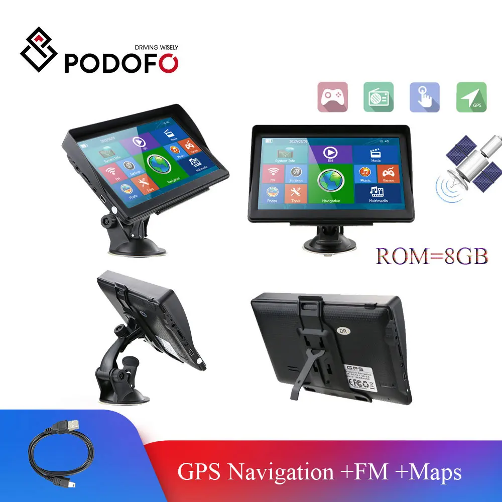 Podofo автомобильная карта gps навигации Встроенный 8 Гб ПЗУ fm радио 7 ''HD MP3 MP4