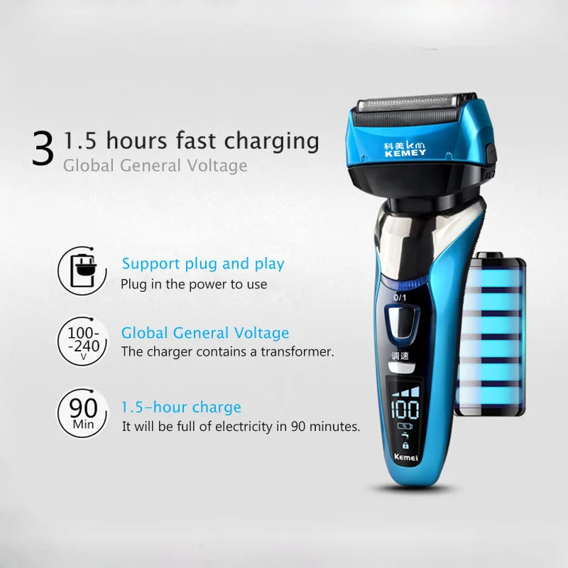Kemei Reciprocating Electric Shaver 3D Floating Four Blade Rechargeable Men Bread Shaving Machine Waterproof Razors 40D | Бытовая