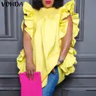 Женская блузка VONDA 2022, богемные рубашки, сексуальные майки, Женская винтажная Блузка с оборками, пляжные праздвечерние чные блузки большого размера