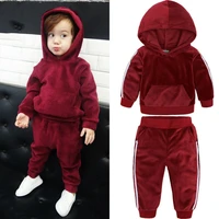 toddler kids baby girl autumn winter clothes set 1 5y solid velvet long sleeve hoodie tops long pants warm outfits 2pcs sets