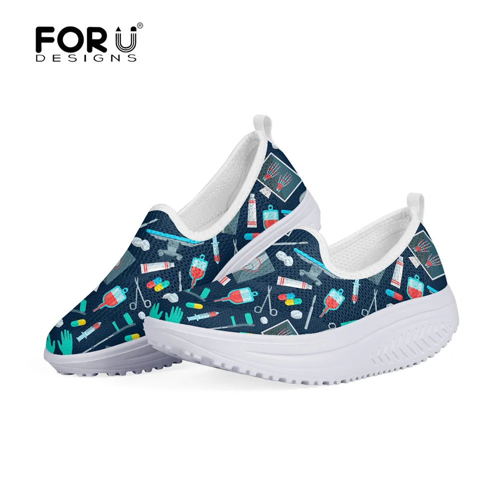 

FORUDESIGNS Swing Shoes Woman Surgeon Nurse Printed Fashion Flats Platform Ladies Height Increasing Casual Sneakers Fitness 2021