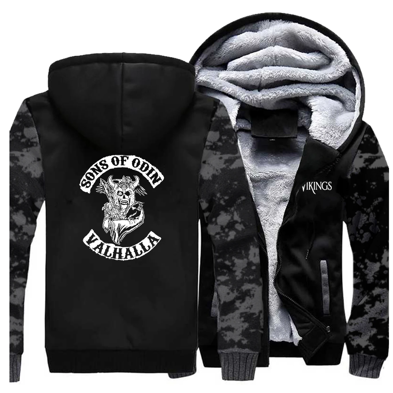 Мужские куртки Odin Vikings, толстовки с капюшоном для сына Одина, зимние плотные пальто на молнии Valhalla, спортивная одежда, верхняя одежда Sons Of Anarchy - Цвет: Vintage Gray 5