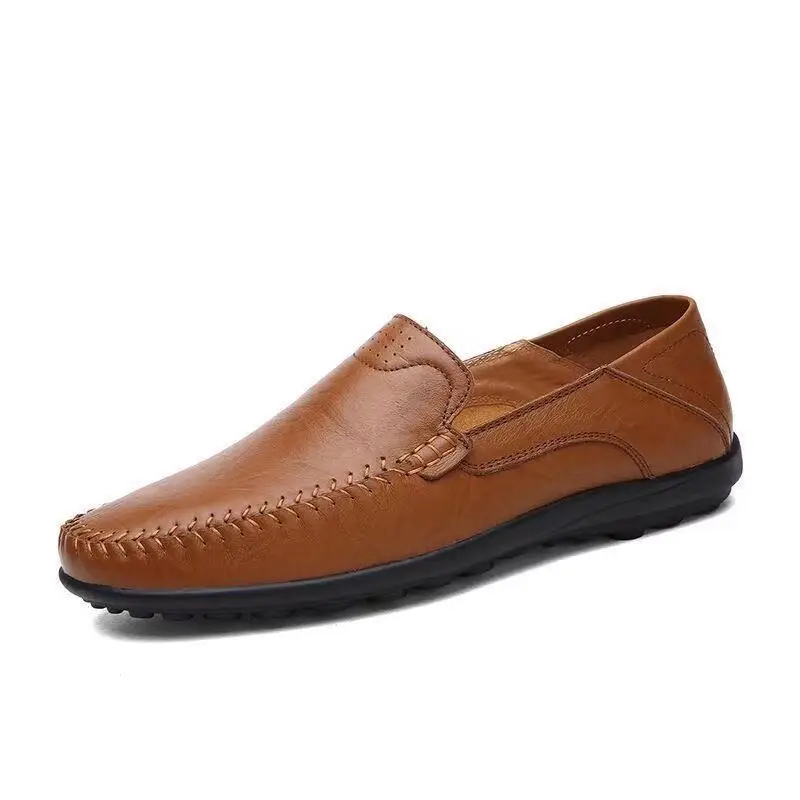 

2021 Spring Autumn New Concise Style Leather Casual Shoes for Man Breathable Light Slip-on Shallow Causal Shoes for Daily