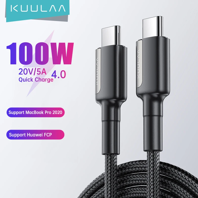KUULAA 100W USB C to USB Type C Cable 5A USB C PD Fast Charger Cord USB-C Type-c Cable For SamsungS20 MacBook iPad Huawei Xiaomi
