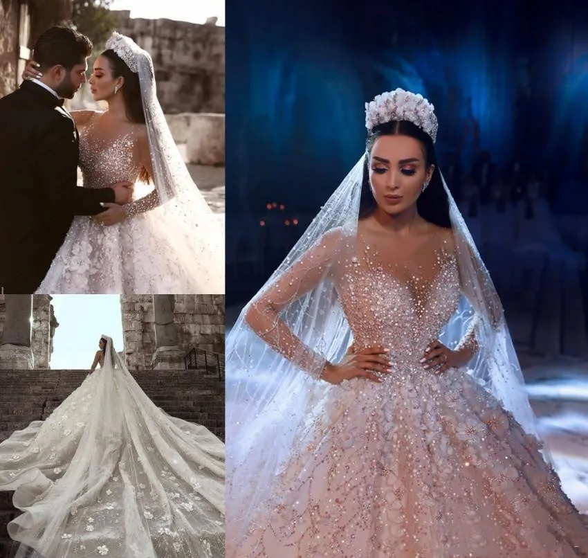 Princess Luxury Wedding Dress African Arabic Dubai Long Sleeve Beading Church Formal Bride Bridal Gown Plus Size Custom Made | Свадьбы и