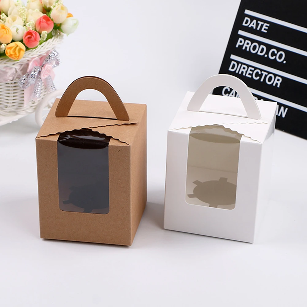 10 шт. прозрачное окно один кекс десерт коробка для хранения Органайзер переноски Чехол маффины пирожные контейнеры с ручкой Упаковка