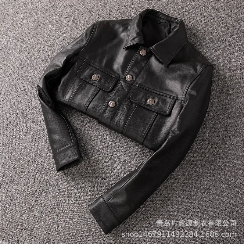 

2019 new men's leather jacket short top leather motorcycle leather jacket