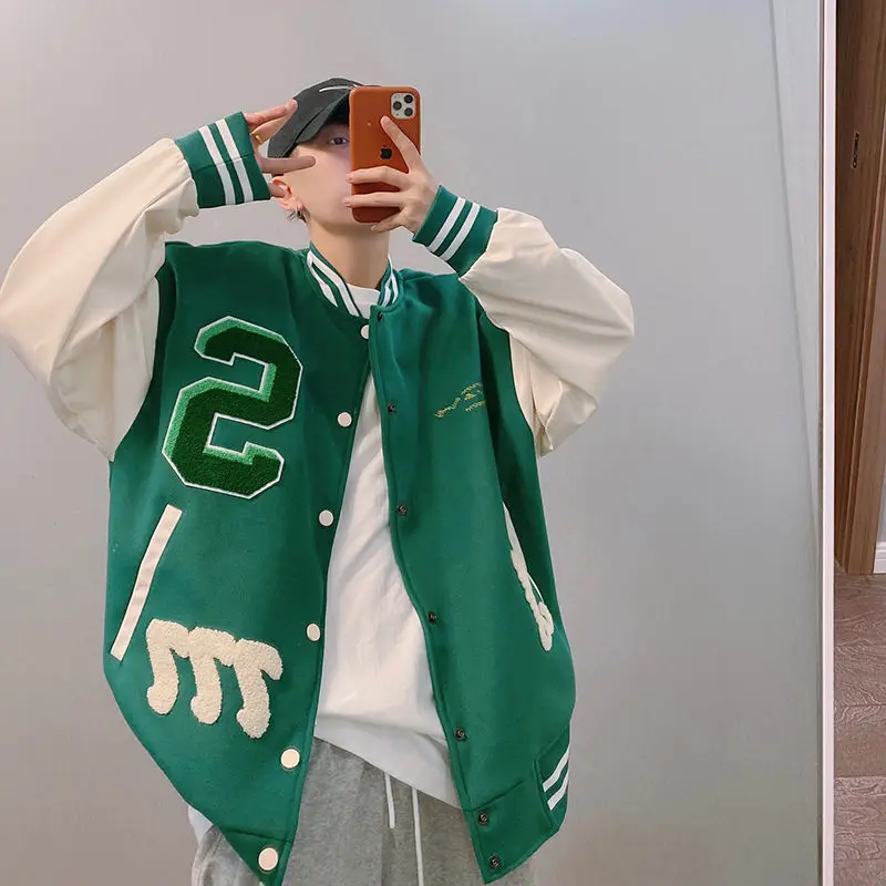 

mens fashion clothing trends streetwear new style PU leather stitching embroidery baseball uniform female jacket bomber jacket