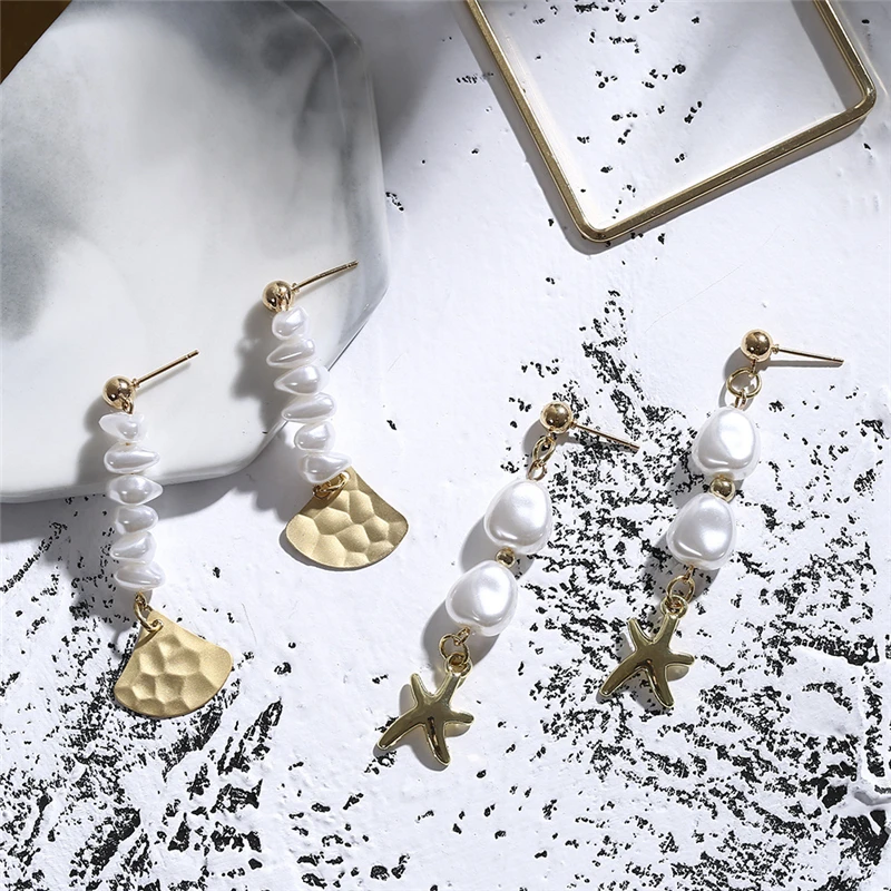 Вивилэйди Модные подвесные серьги для женщин с имитацией жемчуга в стиле барокко, шикарные серьги с покрытием из сплава, подвеска в виде ракушки для женского ювелирного украшения.