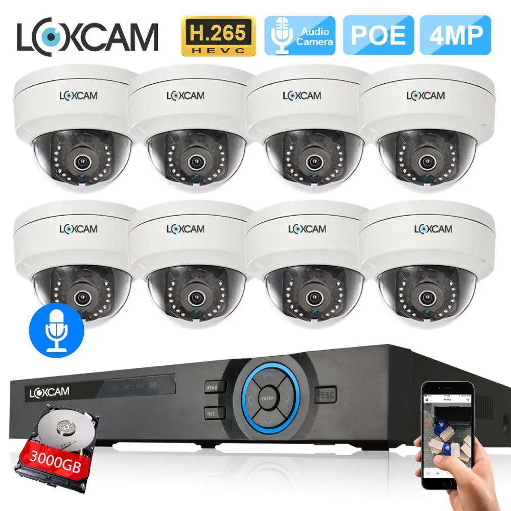 LOXCAM 8CH H.265+ 5MP камера безопасности Система 2MP/4MP аудио запись Антивандальная купольная POE ip-камера 8ch комплект видеонаблюдения