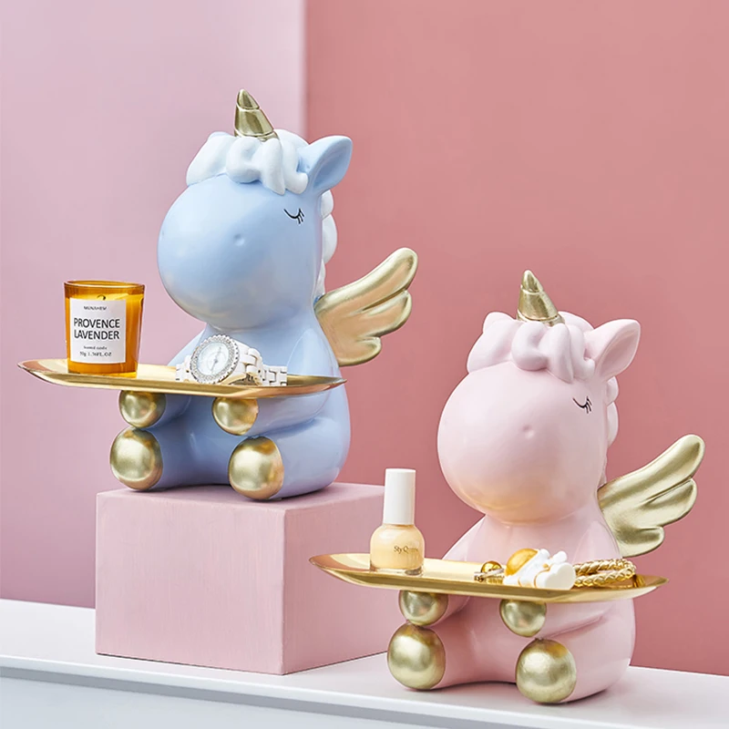 

Милый ангел, единорог с металлическим подносом для хранения, Современное украшение для дома, гостиной, милое украшение для комнаты, Входное ...