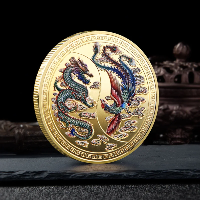 

Коллекционный подарок, традиционный Дракон и Феникс, позолоченная и Посеребренная Коллекционная художественная памятная монета
