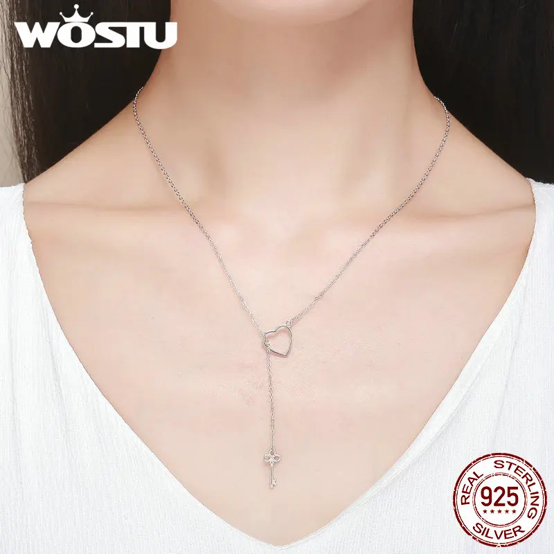 WOSTU дизайн 925 пробы серебряный ключ к вашему сердцу Подвески для женщин S925 ювелирные украшения подарок для влюбленных CQN107