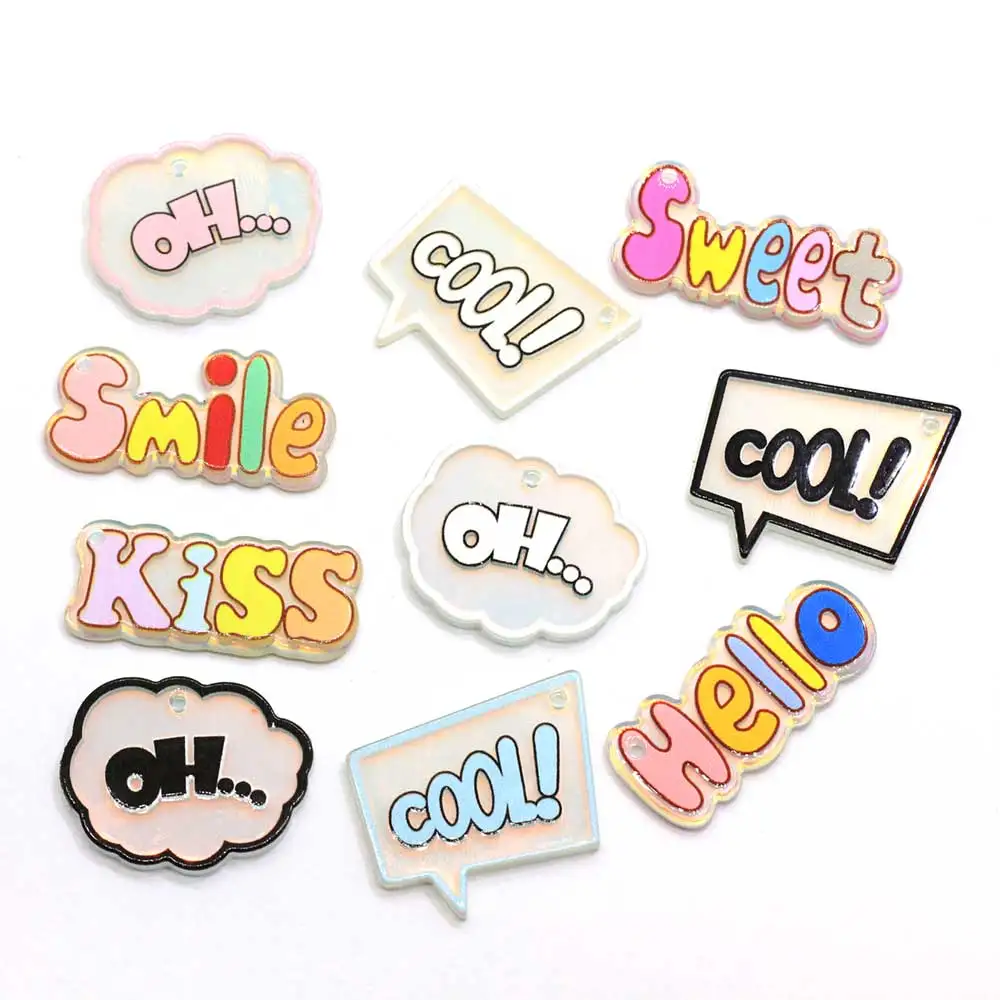 

50/100 шт., акриловые плоские Кабошоны с надписью «Hello Kiss Smile»