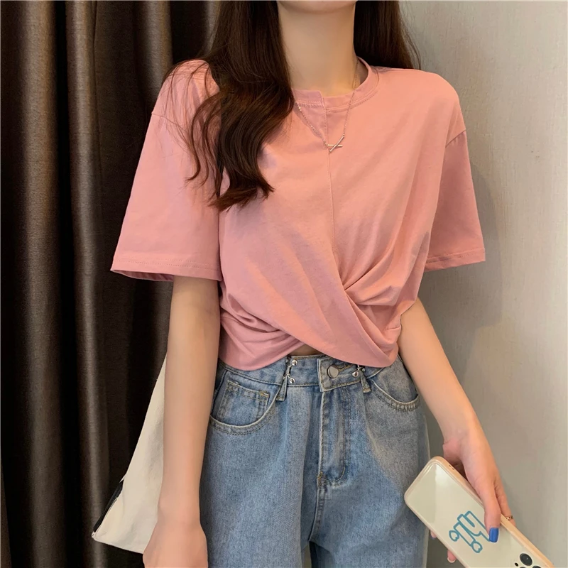 Хлопковая белая пикантная туника с перекрестными полосками тонкий укороченный