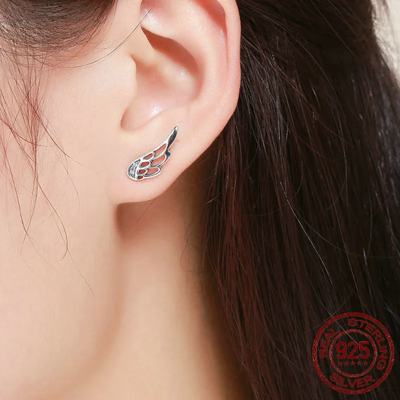 

S925 Sterling Silver Wing Zircon Earring Stud Silver Color Fashion Jewelry Women Gift
