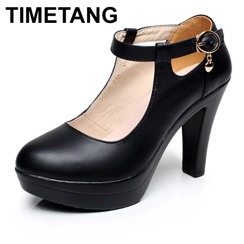 

TIMETANGQuality Women's Leather Shoes With Heels 2019 Platform Mary Jane Shoes Women Pumps OL Office Work Shoes Woman High Heels