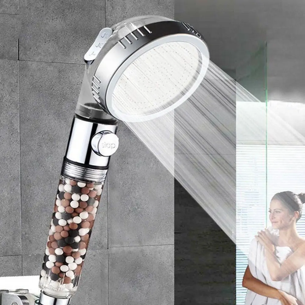 

Bathroom 3-Function SPA Shower Head With Switch On/Off Button High Pressure Anion Filter Bath Head Water Saving Shower Heads