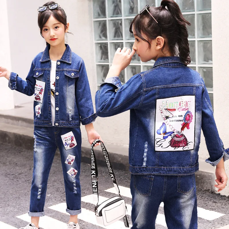 

2020 new children's clothing girls autumn suit children's Denim suit two piece spring and autumn girl's fashion