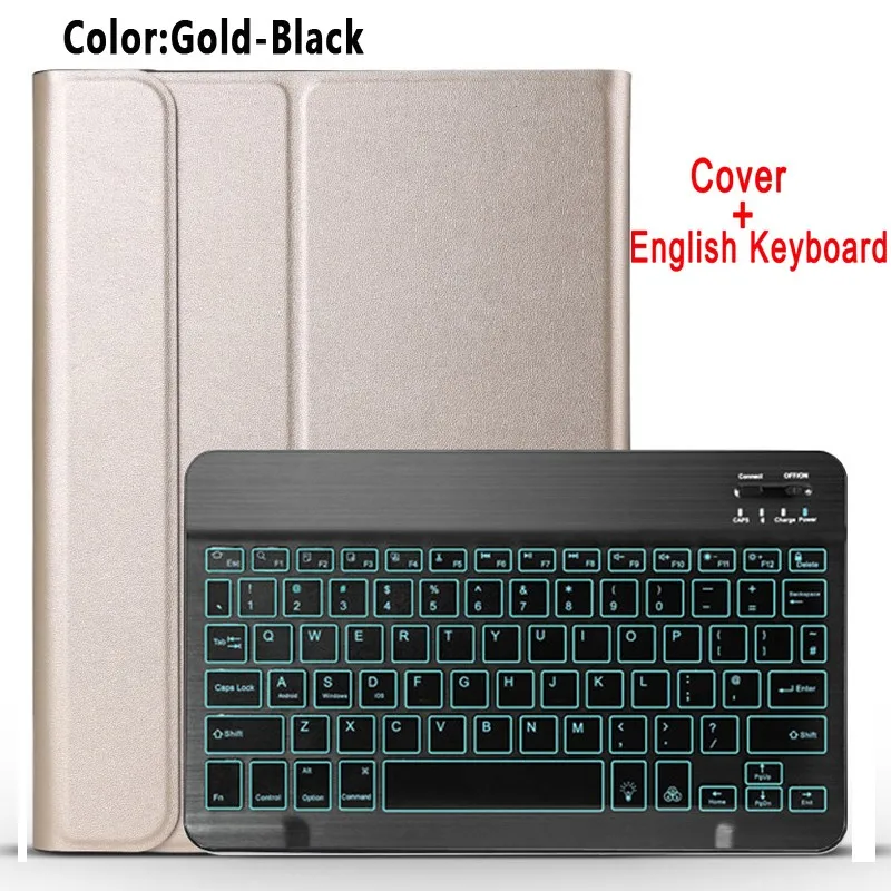 gold-black Светлая клавиатура с подсветкой чехол для Samsung Galaxy Tab A 10,1 T510 T515 SM-T510 SM-T515 планшет кожаный чехол Bluetooth клавиатура - Цвет: gold-black