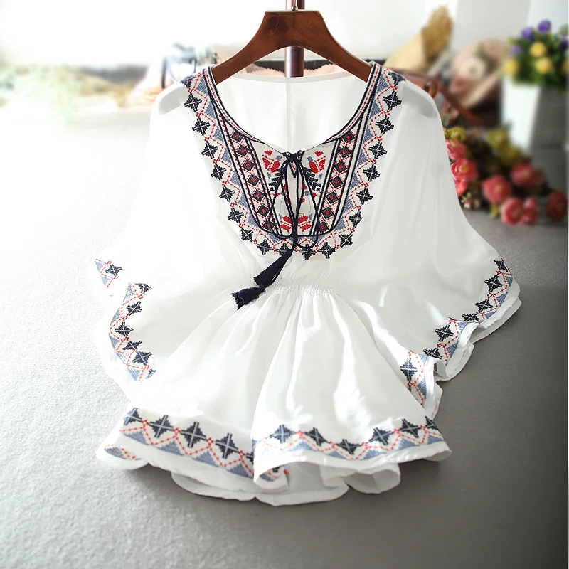 

Fashion Retro Flower Women Long Batwing Sleeve Long Top Blouse Tunic Shirt Casual Loose Blusas Mujer