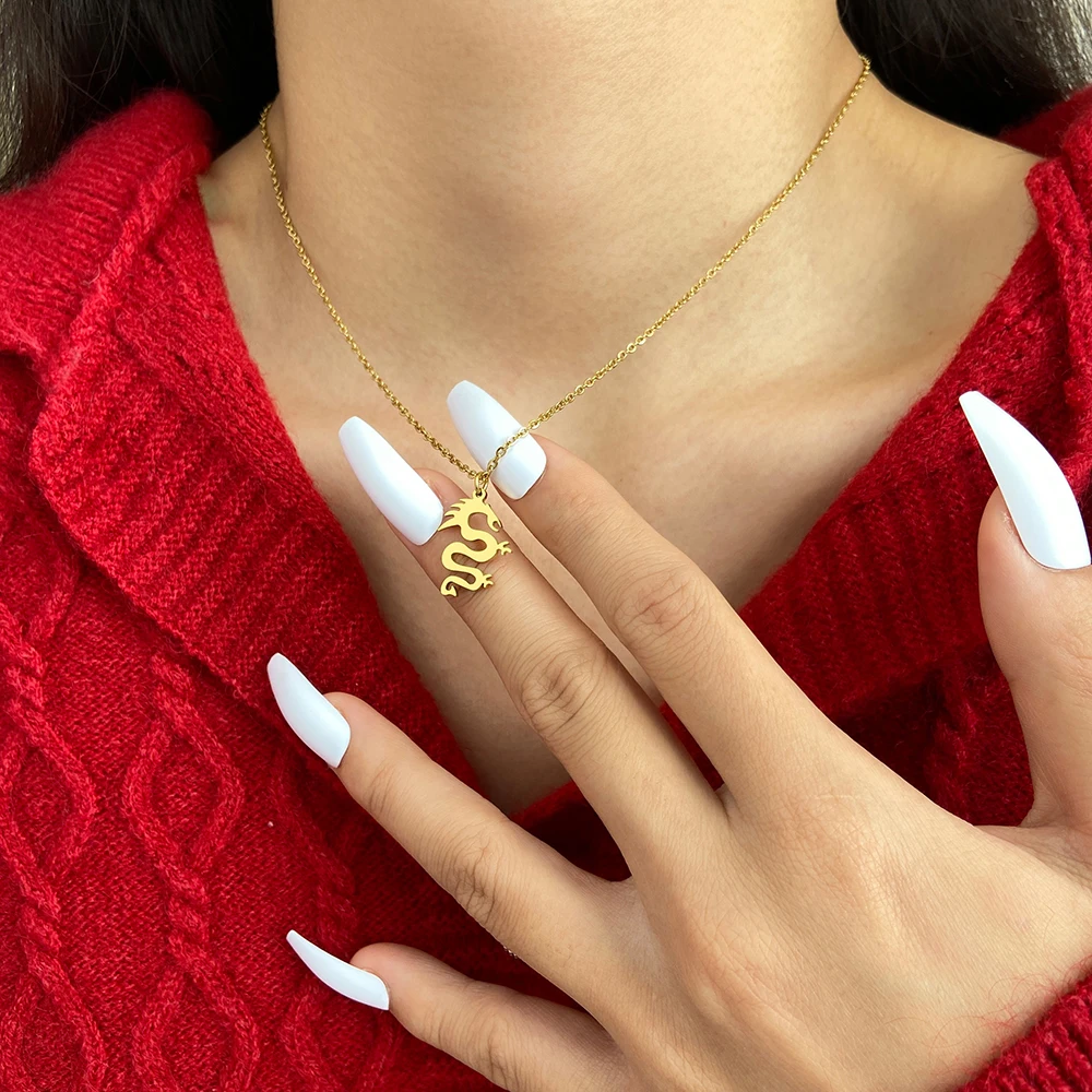 Ожерелья из нержавеющей стали Готическая подвеска в форме дракона ошейник