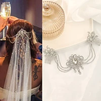 silver color chain bridal headwear women rhinestone crystal long hair bridal combs hair jewelry wedding hair accessories jewelry