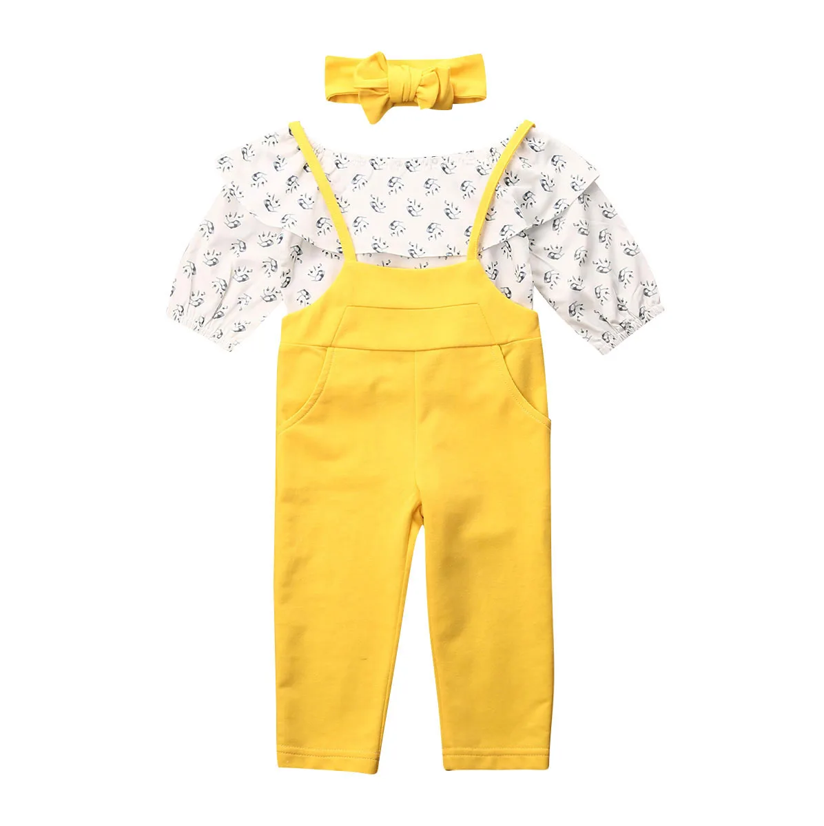 Флора одежда для малышей девочки Дети Топы с открытыми плечами + длинные леггинсы