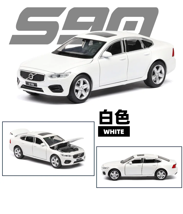 White no box Diecast 1:32, новинка, S90, модели автомобилей, металлическая модель, звук и светильник, оттягивается для детей, 6 дверей, можно открыть, Миниатюрная игрушка ZW - Цвет: White no box