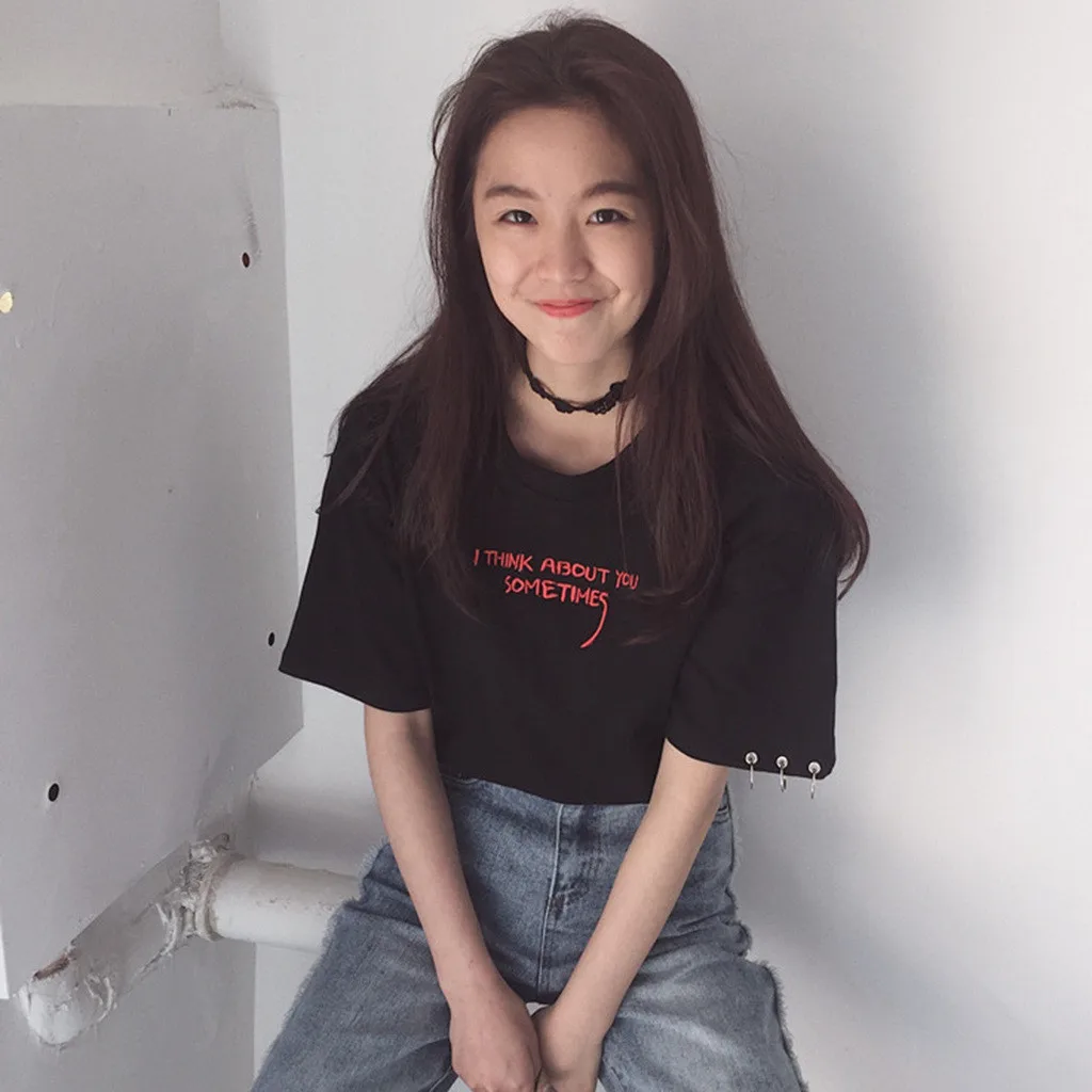 Женская футболка harajuku для девочек с буквенным принтом радуги коротким рукавом