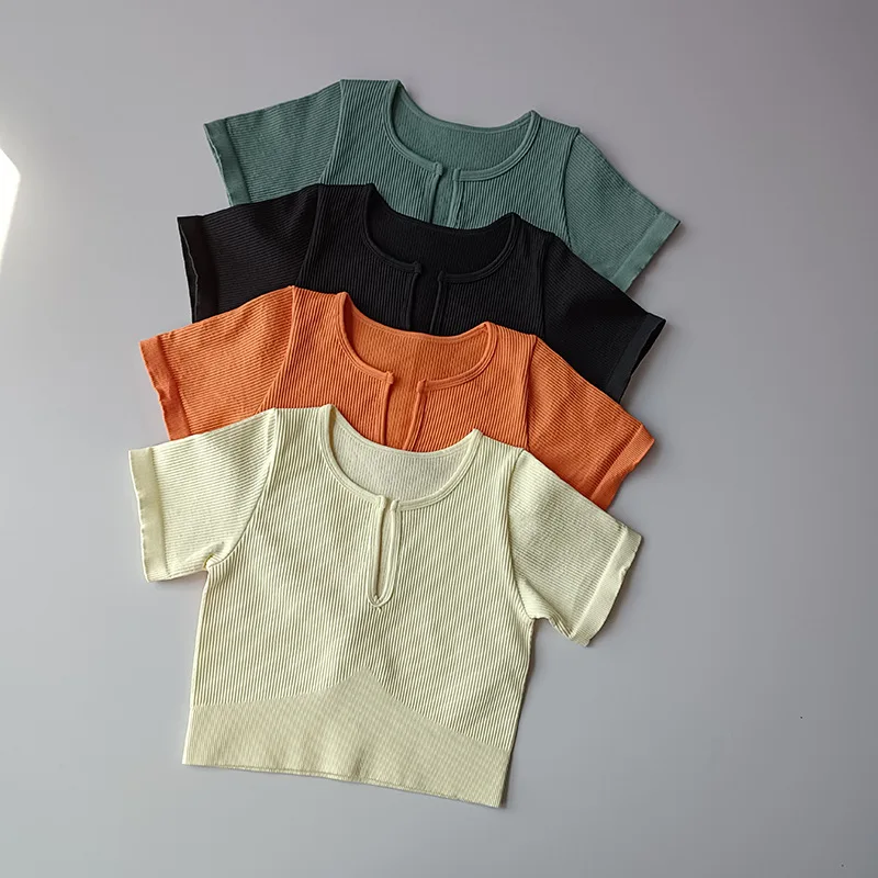 

Women's Seamless Short Sleeve Crop Top Yoga Shirts Fit Running Fitness T-shirts Workout Tops Women Gym Sport Vest