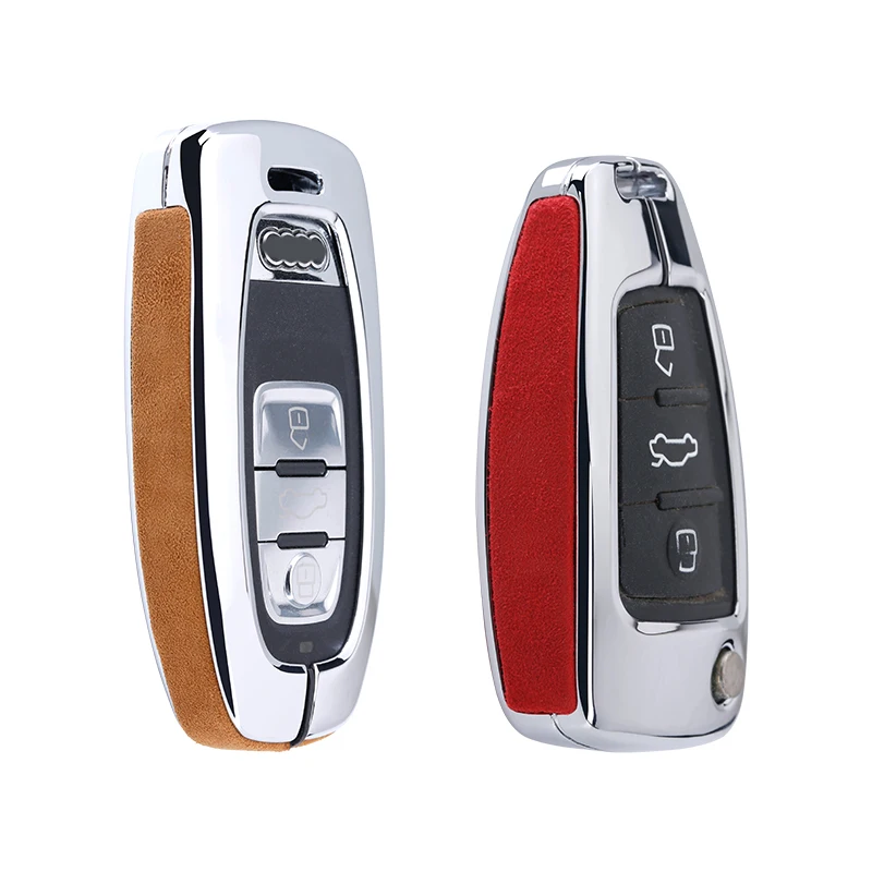 Hight quality alloy+suede Car Key Cover Case For Audi A4L A6L Q5 A8 A5/A7 S5/S7 Intelligent fold 3 Buttons Remote Keyless | Аксессуары