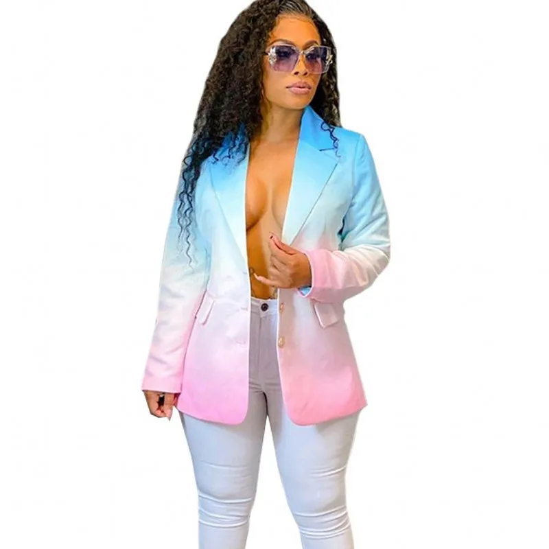 

Fashion Sweet Gradient Blazer Women Full Sleeve Notched Collar Jacket Spring New Arrival Street Style Casual Office Lady Blazers