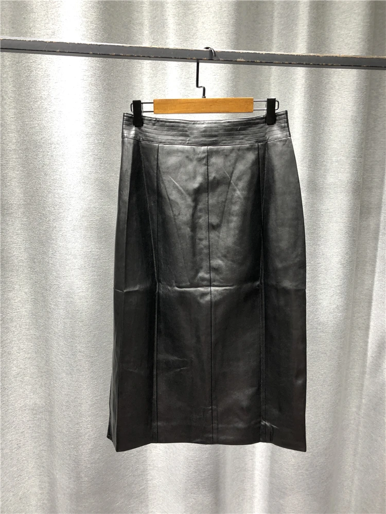 

Women Skirts Fashionable And Casual Solid Button With Zipper Placket Pu Irregular Front Hem Skirt Stitching Waist