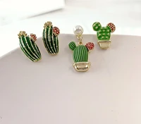 925 silver needle cactus shape green plant earrings design sense asymmetric woman girl earrings pearl earrings jewelry