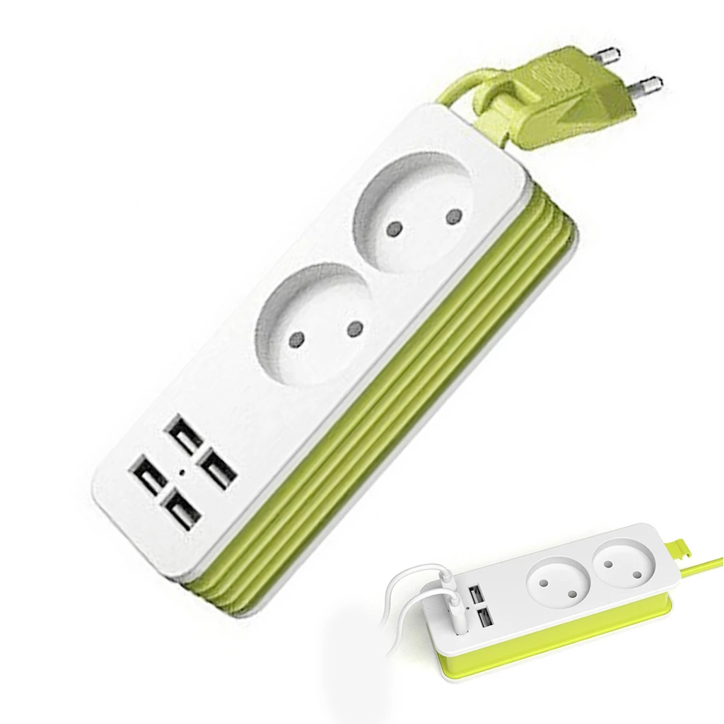 Сетевой удлинитель с европейской вилкой 2 розетки переменного тока дорожный