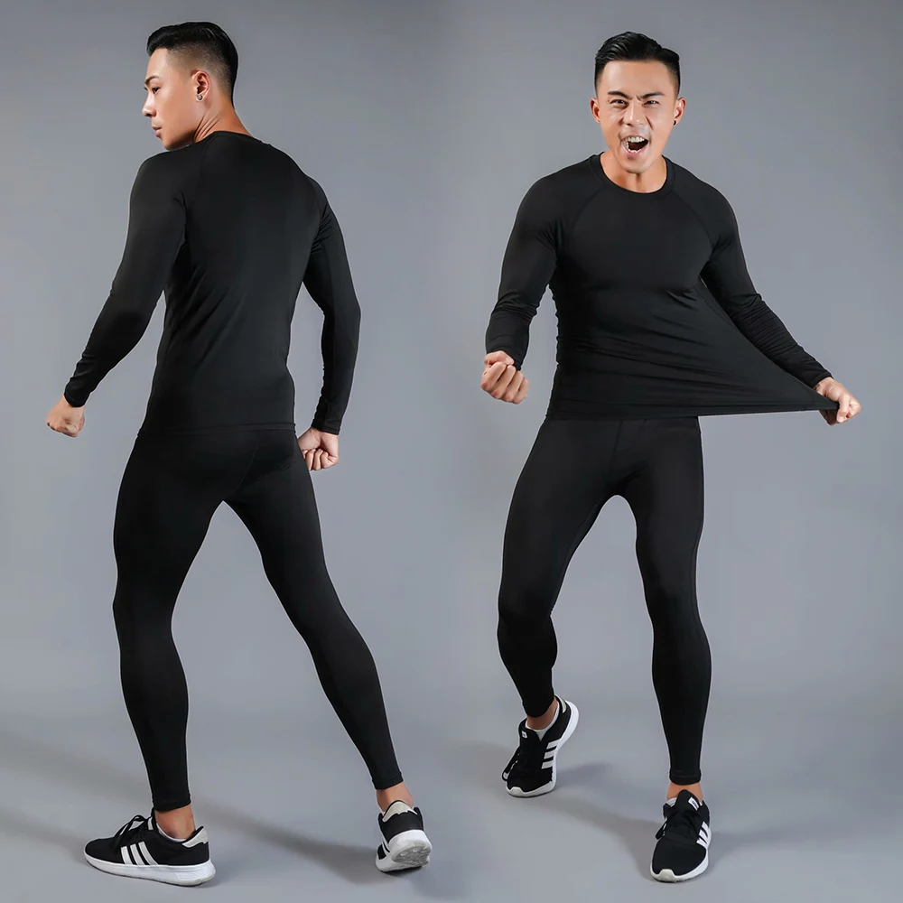 Мужской спортивный компрессионный комплект для бега футболка + штаны дышащий