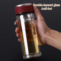 401 500ml glass water bottle anti scald double wall tea bottle with infuser filter strainer office clear drinking bottle