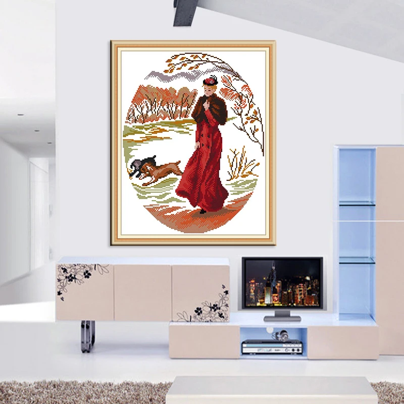 Набор для вышивки крестиком Joy Sunday дама в красном портрете 11 и 14CTDIY | Дом сад