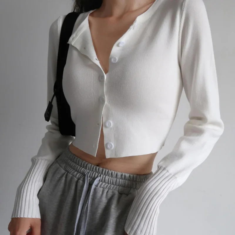 

Женский винтажный кардиган на пуговицах, вязаный однобортный свитер во французском стиле, Укороченный джемпер с длинными рукавами, A429