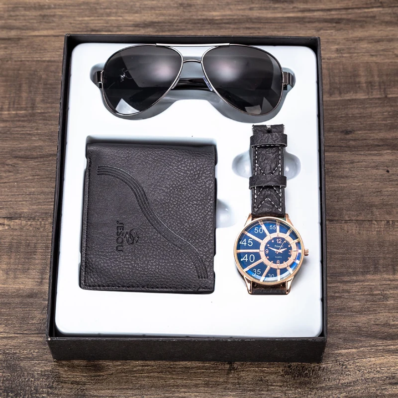 Часы наручные мужские кварцевые с кожаным ремешком и бумажником|Кварцевые часы| |